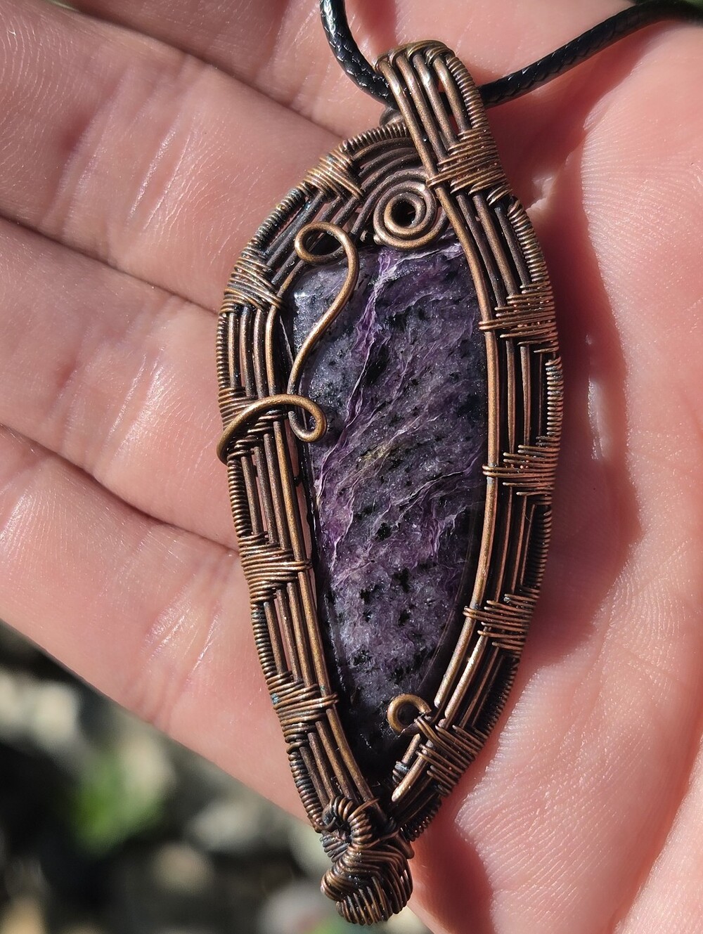 Russian Charoite Copper Wire Wrap Pendant